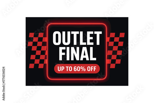 flat vector banner OUTLET FINAL black slate with red edge glow capsule UP TO 60% OFF strong motorsport vibe