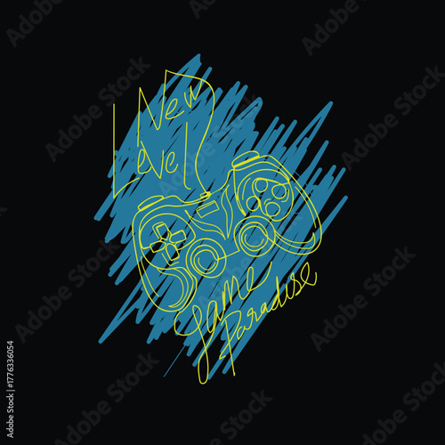 New Level Game Paradise game console line art vector graphic