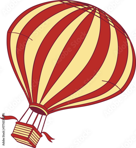 Striped hot air balloon illustration, adventure flight concept