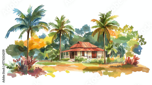 Dadanawa Ranch. Dadanawa Ranch hand drawn watercolor illustration