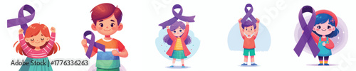 vector of a children holding a purple ribbon