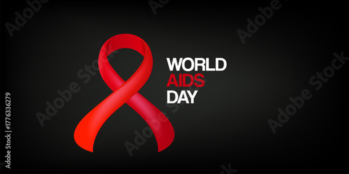World AIDS DAY 1 december banner with text and red ribbon on grey background.. World HIV awareness day 1 December. Red ribbon with text isolated on grey background. World AIDS Day poster