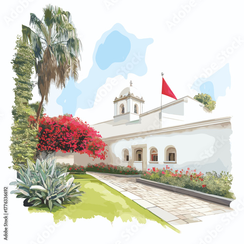 Larco Museum. Larco Museum hand drawn watercolor illustration