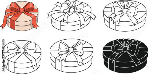 Round gift box vector illustration with ribbon and bow design