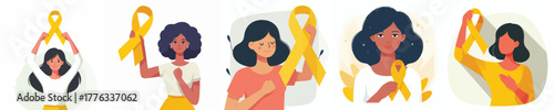 vector of a woman holding a yellow ribbon