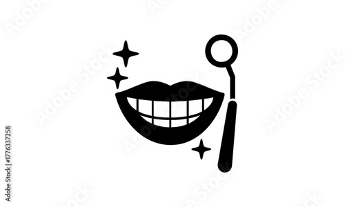 Minimalistisches Symbol für Kosmetische Zahnbehandlung – Lächeln mit Dentalspiegel