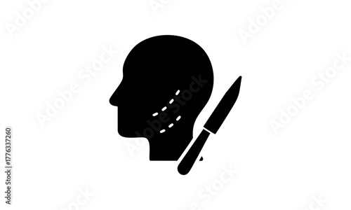 Vektor-Symbol für Schönheitschirurgie – Kopfprofil mit Skalpell