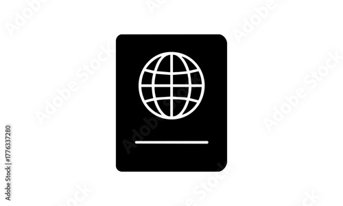 Schwarzes Vektor-Symbol für Visum – Reisepass mit Globus