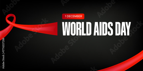 World AIDS DAY 1 december banner with text and red ribbon on grey background.. World HIV awareness day 1 December. Red ribbon with text isolated on grey background. World AIDS Day poster