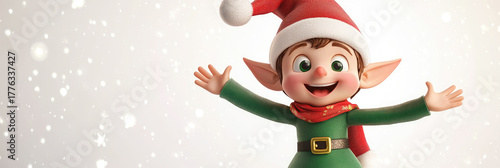 Christmas elf holiday character, 3D illustration in playful pose isolated on transparent white background with space for text, festive cartoon mascot design for seasonal advertising and greeting cards