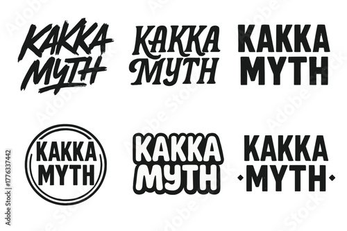 Kakka Lettering Styles. Kakka Myth. Set lettering. harmonious lettering variations of the same emblematic concept, each with different artistic interpretation