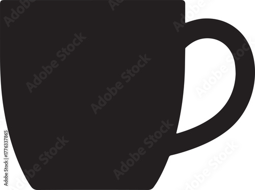Solid black coffee mug vector icon for hot drinks beverage symbol cafe and kitchen design element