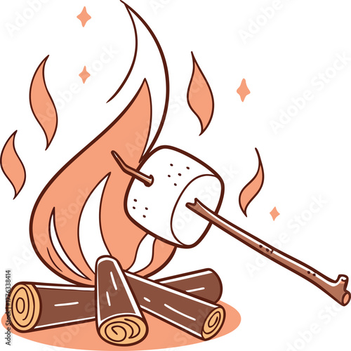 Sweet marshmallow roasting over a cozy campfire vector graphic