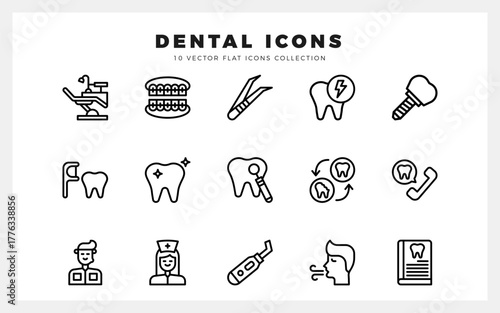 15 Dental Lineal icons pack. vector illustration.