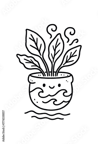 handdrawn cute doodle style ocean vapor plant vector line illustration
