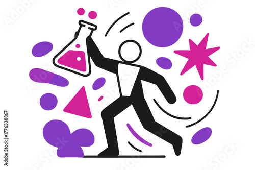 Dynamic Catalyst Illustration. Catalyst. Close-up of a chemical catalyst causing reaction with floating abstract geometric shapes and soft glowing accents,