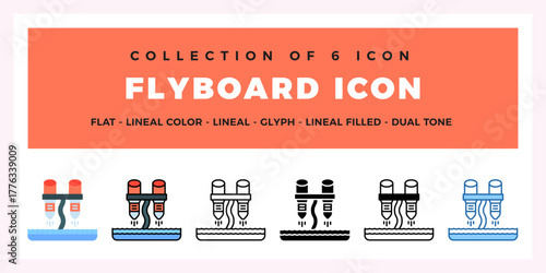 Flyboard Icon Set. Collection of 6 Lineal Style Icons