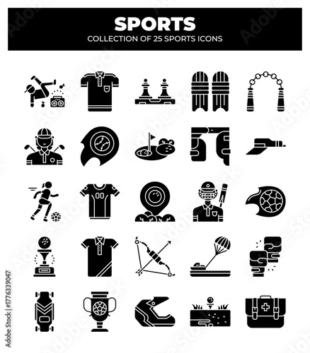 Collection of 25 Sports Icons. A Visual Guide to Various Sports and Their Equipment