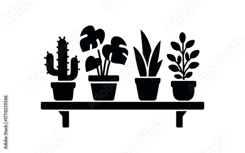 house plant shelf flat black solid vector illustration isolated on white background