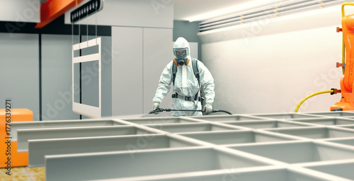 industrial painter with spray gun