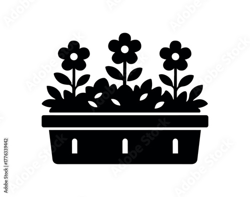 porch flower box flat black solid vector illustration isolated on white background