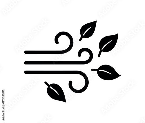 windy day leaves flat black solid vector illustration isolated on white background