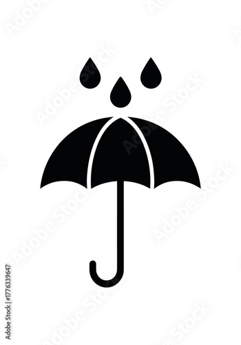 rainy umbrella flat black solid vector illustration isolated on white background