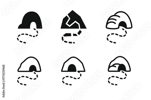 Smuggler's Route Logos. Smuggler?s route. Set Logo of Smuggler?s route: dashed line to hidden cove. harmonious logo variations of the same emblematic concept,