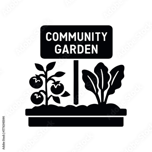 community garden plot flat black solid vector illustration isolated on white background