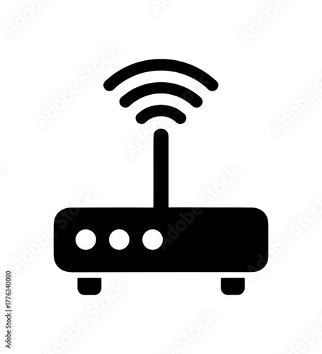 wifi router flat black solid vector illustration isolated on white background