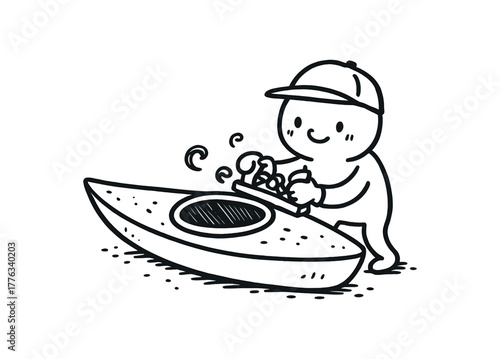 handdrawn cute doodle style kayak stern shaper vector line illustration