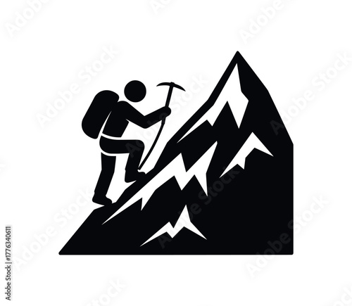 alpine ridge climb flat black solid vector illustration isolated on white background