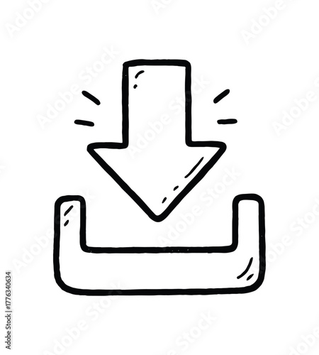 handdrawn cute doodle style download arrow vector line illustration