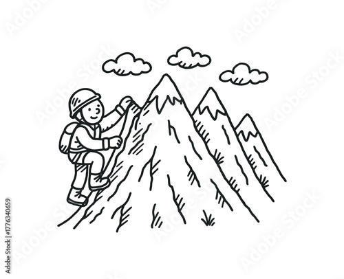 handdrawn cute doodle style alpine ridge climb vector line illustration