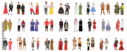Crowd of people of world in different traditional costumes vector illustrtion.