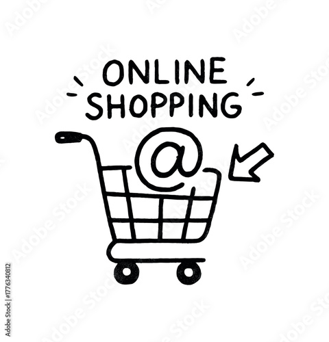handdrawn cute doodle style online shopping cart vector line illustration