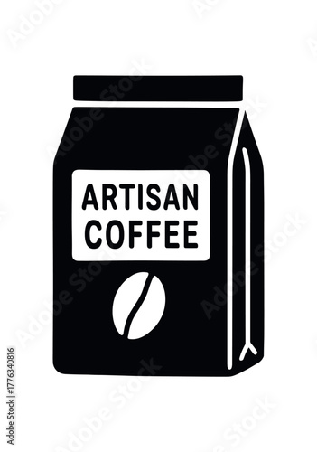 artisan coffee bag flat black solid vector illustration isolated on white background