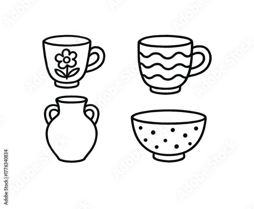 handdrawn cute doodle style handmade ceramics vector line illustration