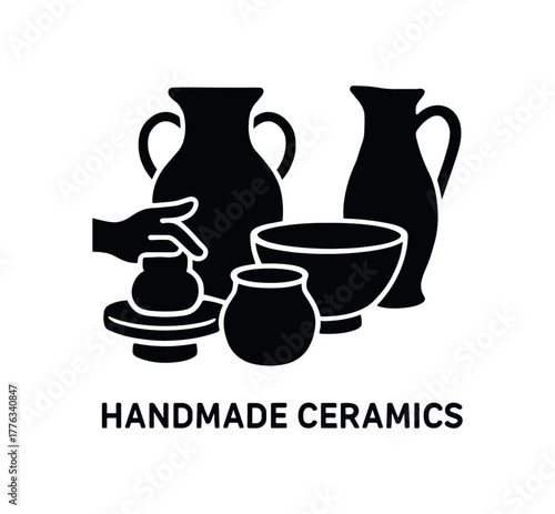 handmade ceramics flat black solid vector illustration isolated on white background