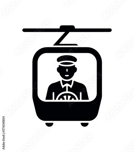 funicular cabin driver flat black solid vector illustration isolated on white background