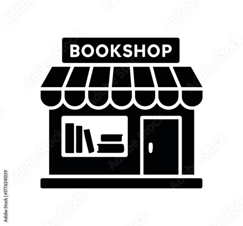 small bookshop flat black solid vector illustration isolated on white background