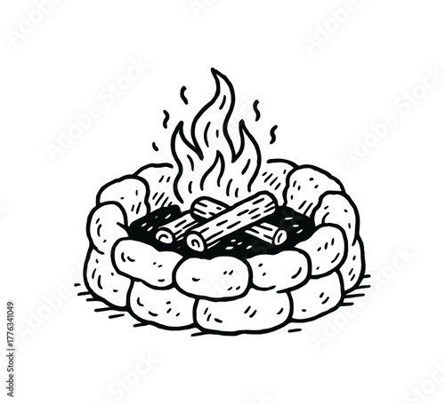 handdrawn cute doodle style clay bake pit vector line illustration