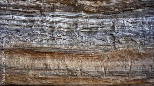 bedrock. Geological rock layers exposed in a quarry wall, textured stone patterns in earth tones. event key visuals, club posters, designed for fitness apps and gym onboarding.