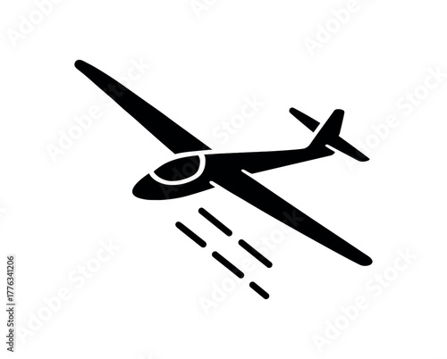 glider descent flat black solid vector illustration isolated on white background