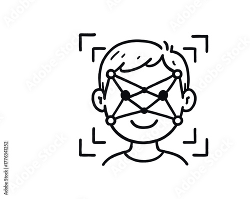 handdrawn cute doodle style face recognition vector line illustration