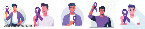 vector of a grandfather holding a purple ribbon