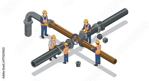 Engineers collaborating in isometric design on pipe construction project