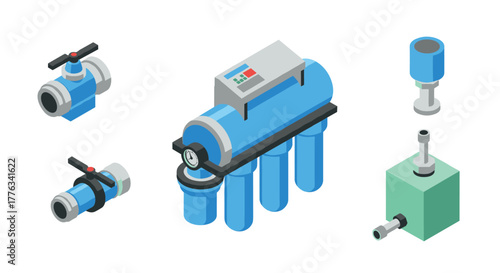 Isometric industrial pipeline elements with filtration system components
