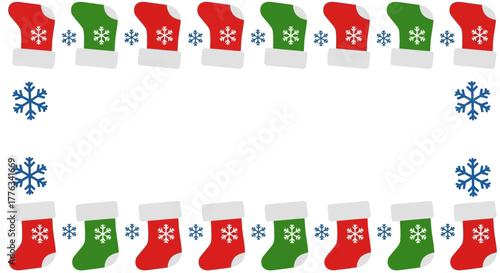 Festive Christmas Stocking Frame with Snowflakes, Perfect for Holiday Greetings and Seasonal Promotions, Bring Joy to Your Designs with Holiday Cheer