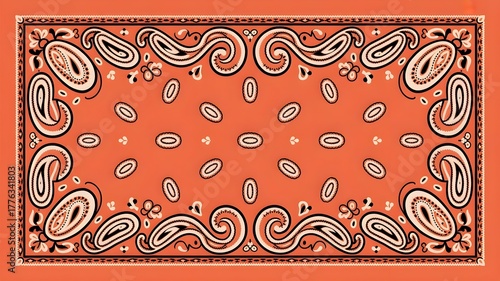 Trendy bandana print design with ornamental paisley pattern and warm colors